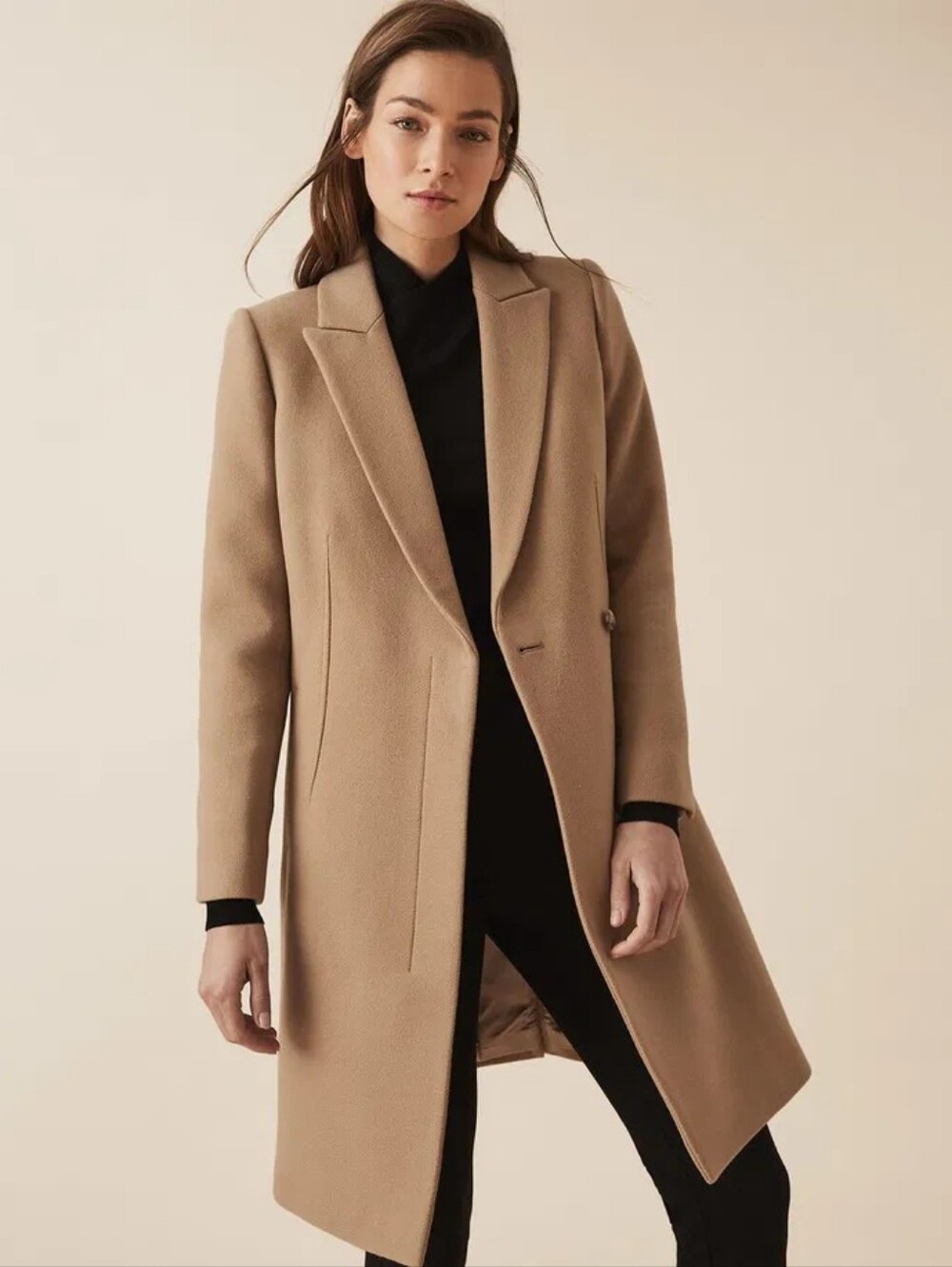 Reiss Santhia Wool Blend Mid Length Coat Camel Sz 2